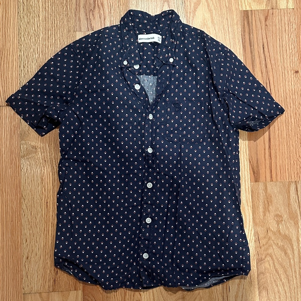 Abercrombie Kids Navy Blue Patterned Button-Down Shirt